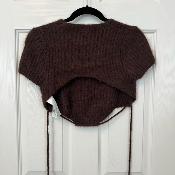 Carli Bybel X Missguided NWT Chocolate fluffy knit backless Tie Top Size 6 - Picture 7 of 9